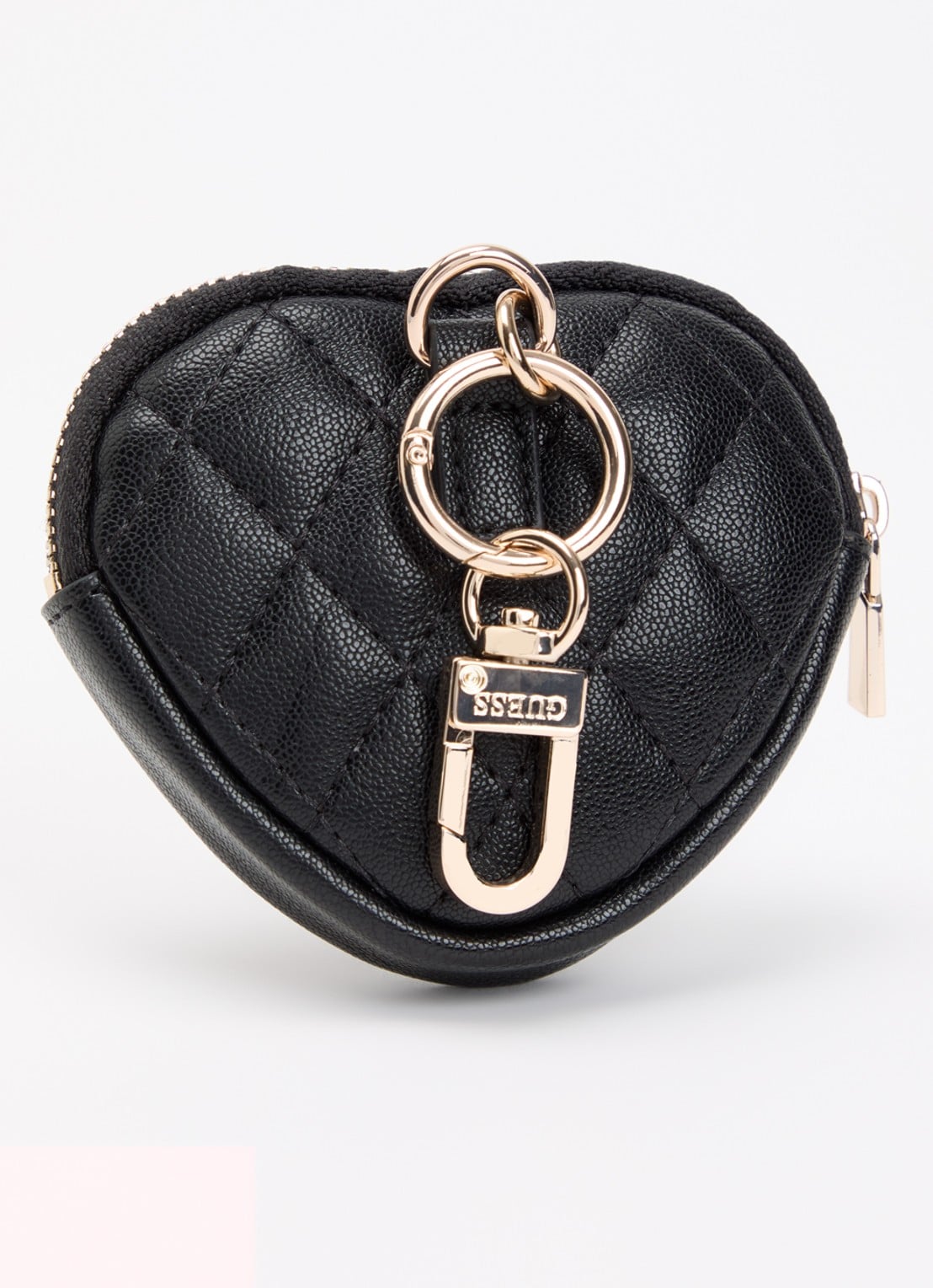 GUESS Heart Pouch sleutelhanger met quilt patroon - achterkant zwart