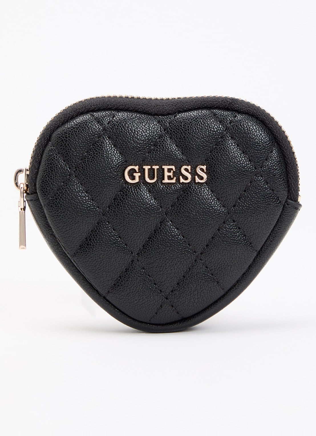 GUESS Heart Pouch sleutelhanger met quilt patroon - voorkant 2 zwart