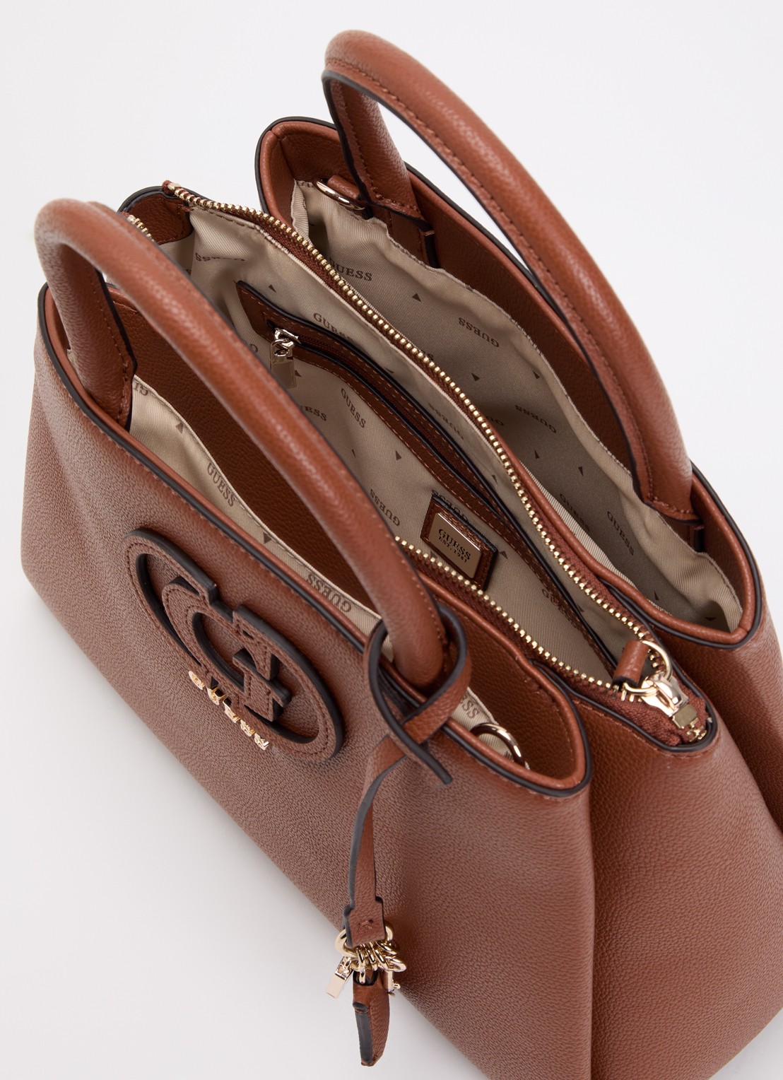 GUESS Isola handtas met tasbedel en afneembare schouderriem  - detail bruin