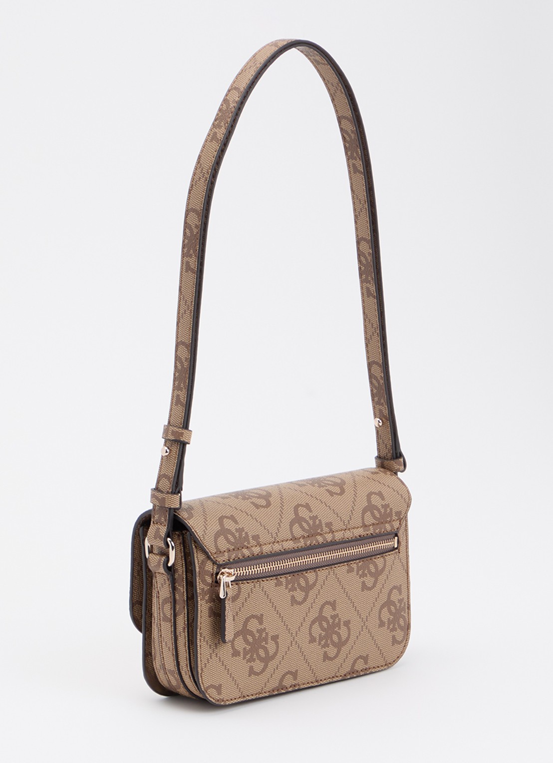 GUESS Janie Logo crossbodytas met verstelbare schouderriem  - achterkant zand