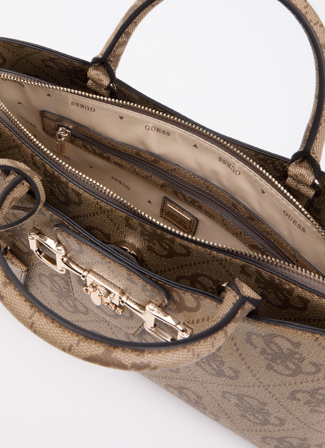 GUESS Jannie handtas met logoprint en afneembare schouderriem - detail 2 beige