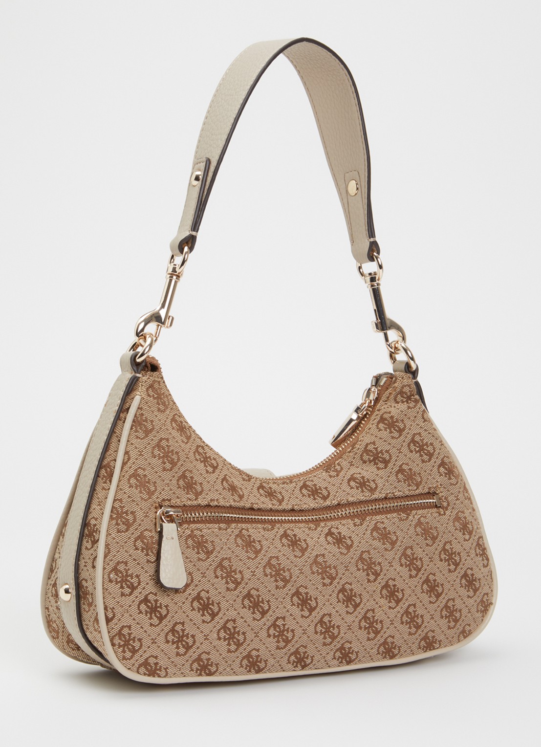 GUESS Jessa schoudertas met logoprint en afneembare schouderriem - achterkant 3 lichtbruin