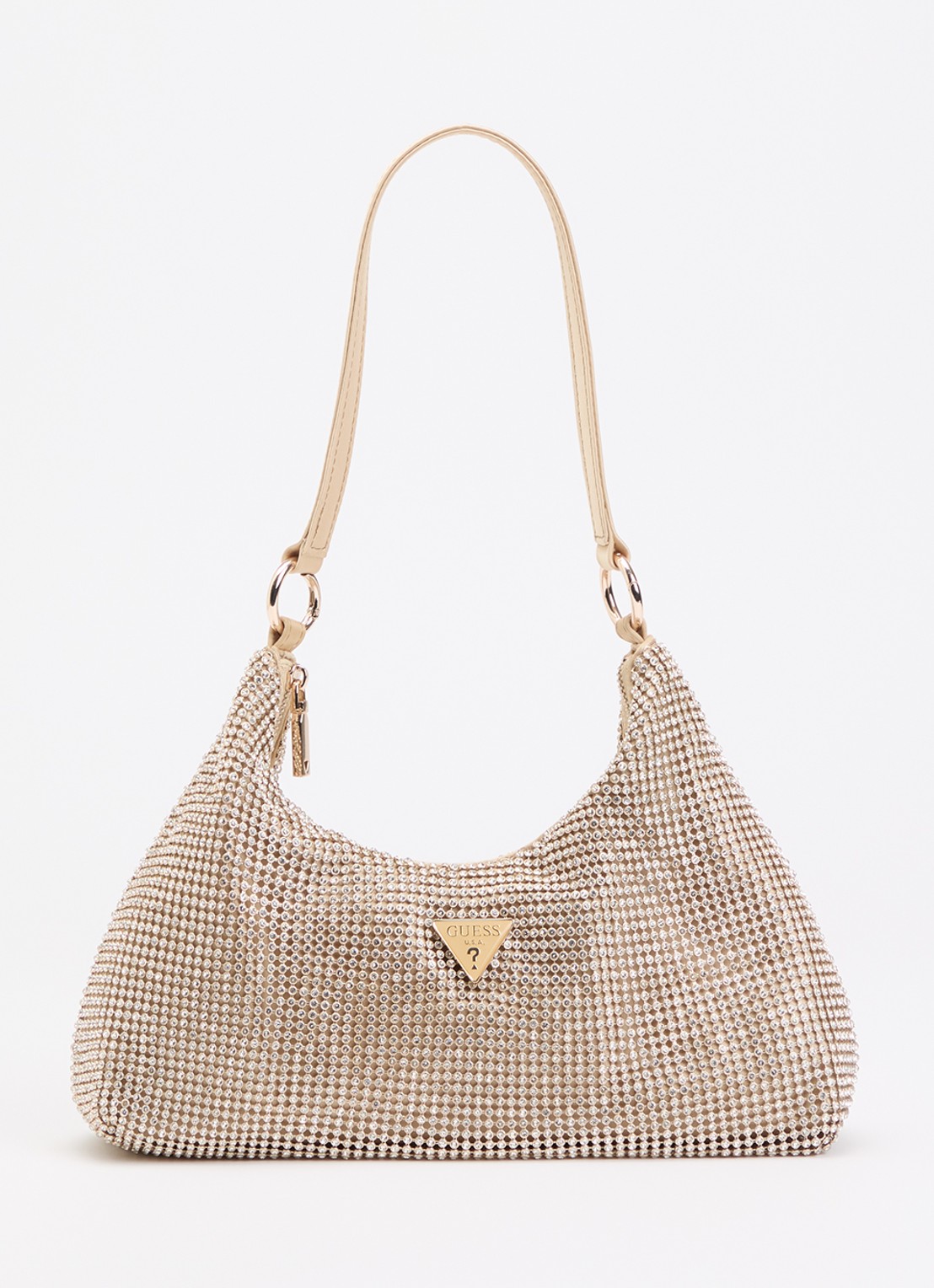 GUESS Jewels schoudertas met strass en afneembare schouderriem - voorkant goud