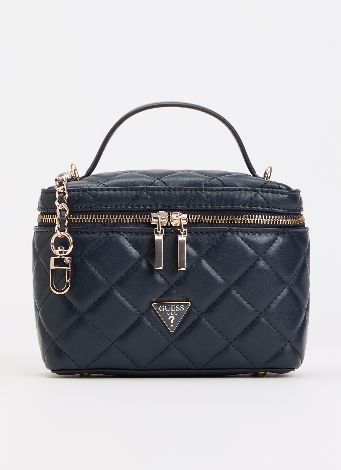 GUESS Juliet Canister handtas met quilt patroon en afneembare schouderriem - voorkant 5 donkerblauw