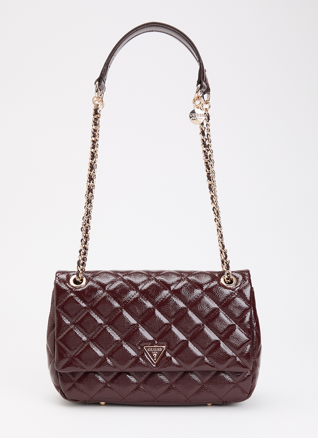 GUESS Juliet crossbodytas met quilt patroon - voorkant bordeauxrood