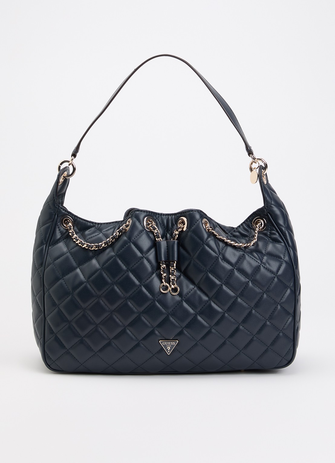 GUESS Juliet schoudertas met quilt patroon - voorkant donkerblauw