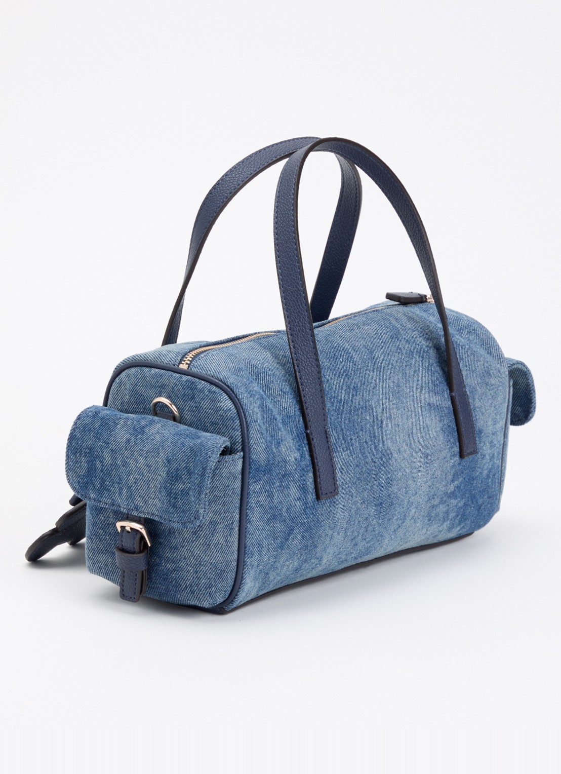 GUESS Kassie handtas van denim met tasbedel en afneembare schouderriem  - achterkant indigo