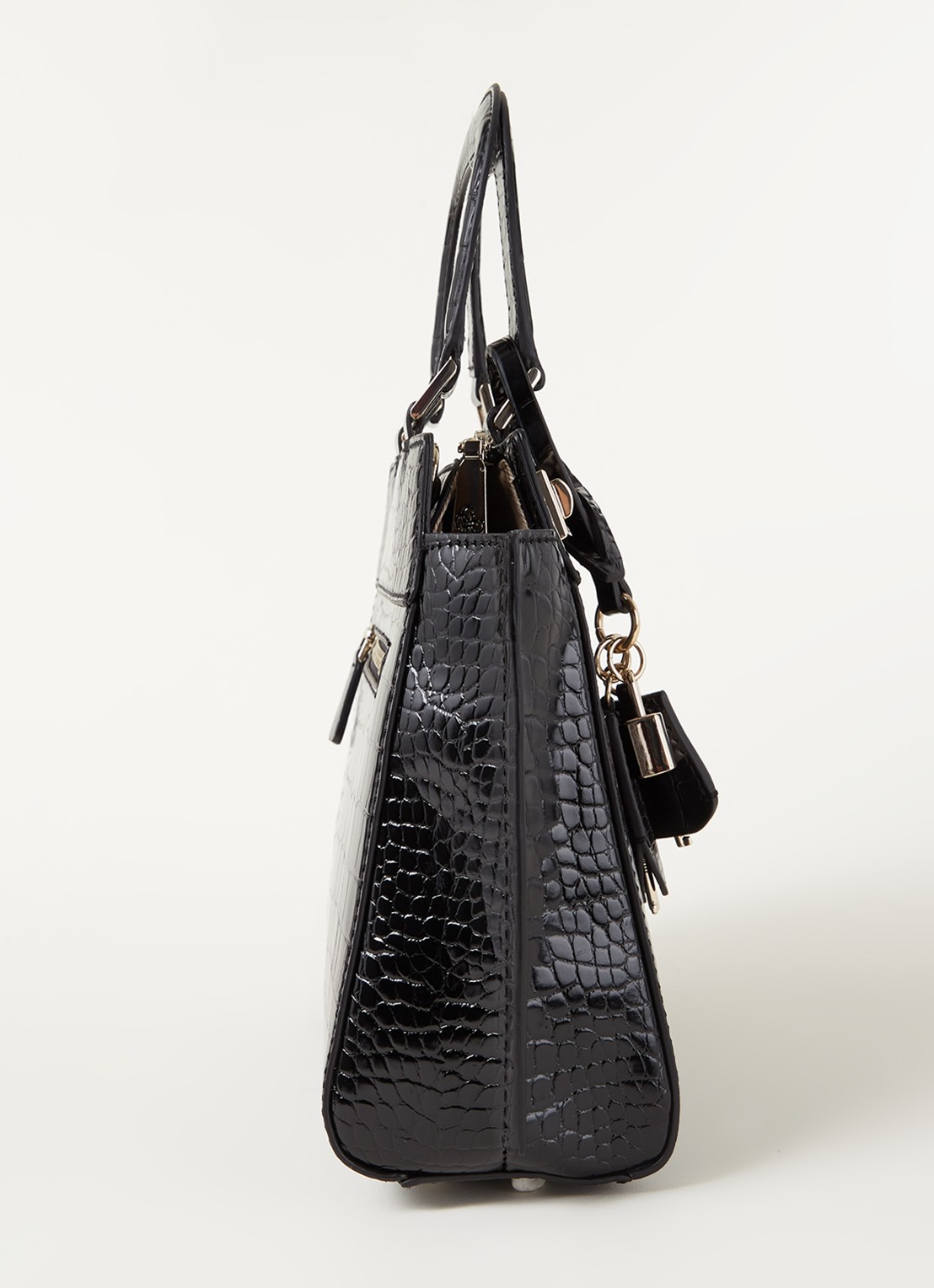 GUESS Katey handtas met crocostructuur - detail 3 zwart