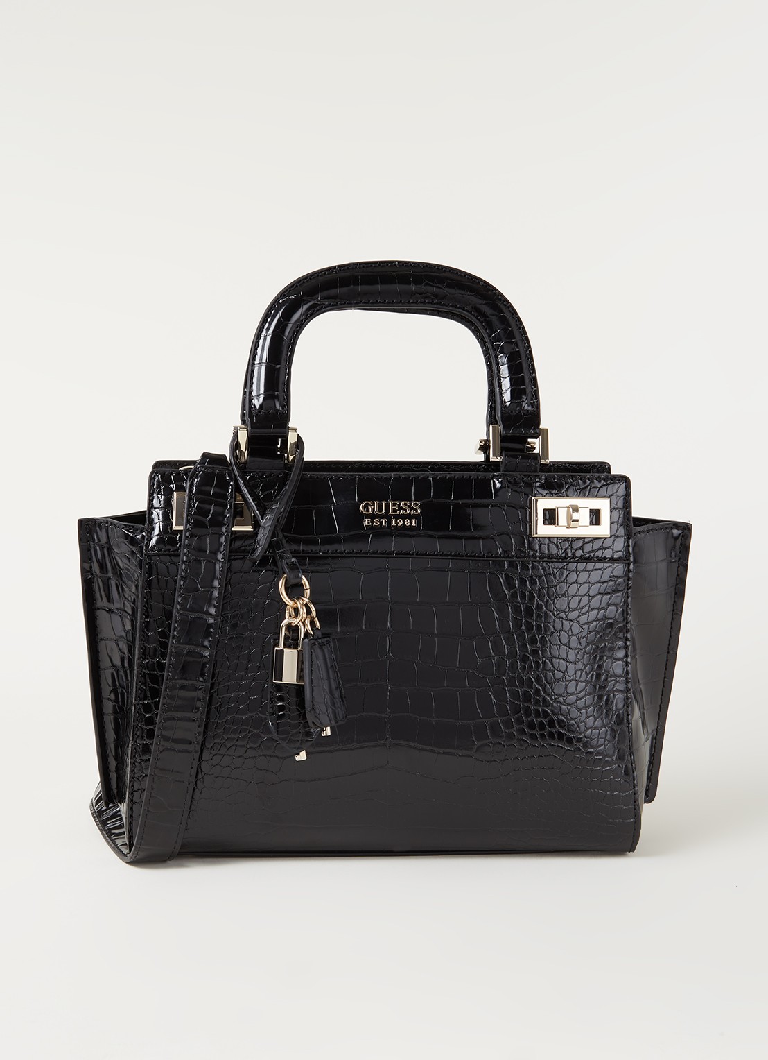 GUESS Katey handtas met crocostructuur - voorkant 4 zwart