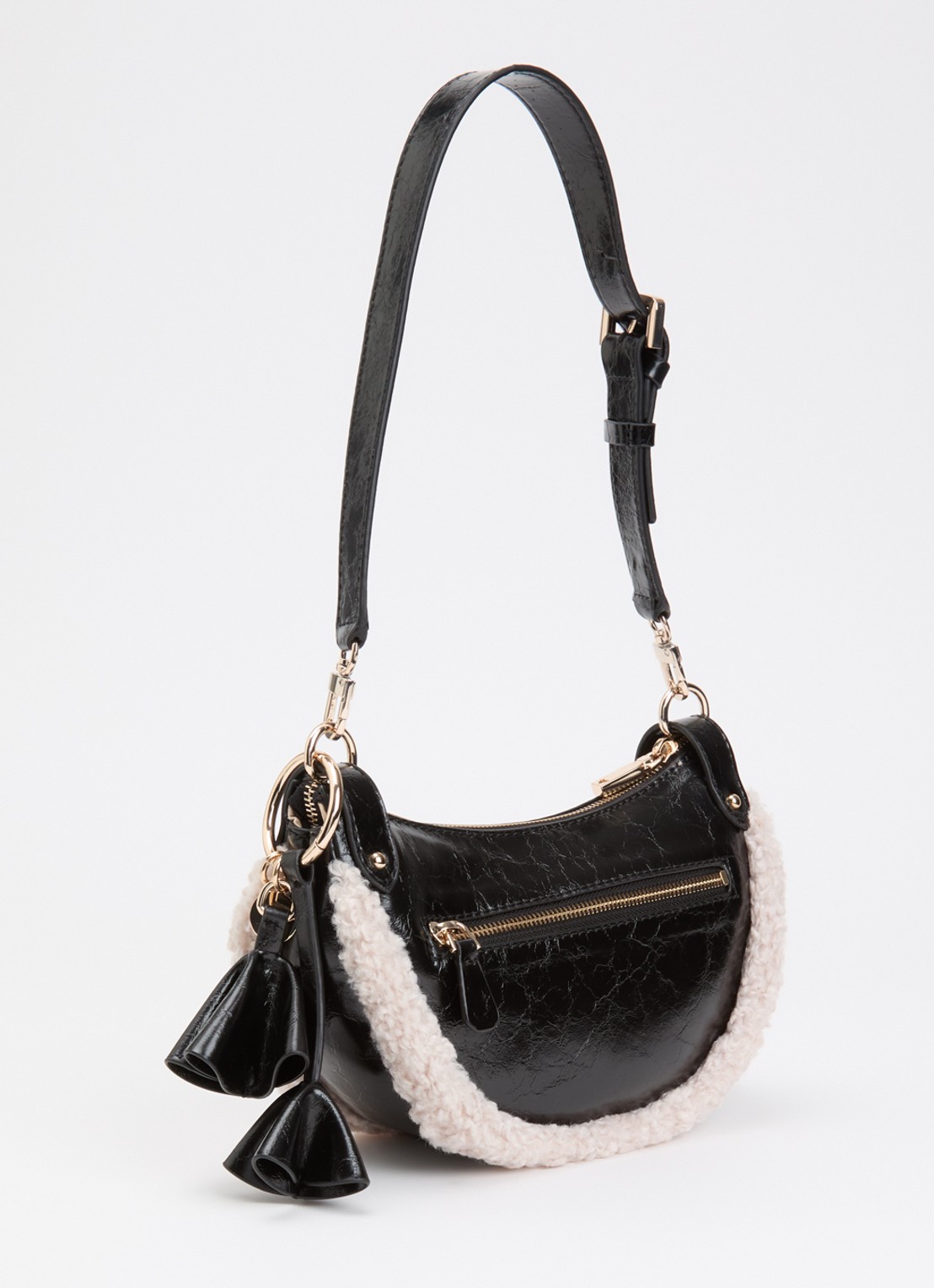 GUESS Katie schoudertas met glanzende finish en afneembare schouderriem - achterkant 2 zwart