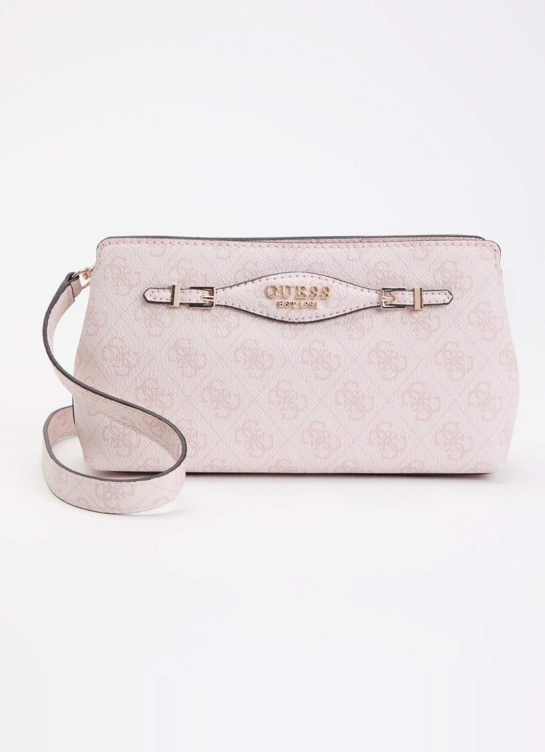 GUESS Katya crossbodytas met logoprint - voorkant lichtroze