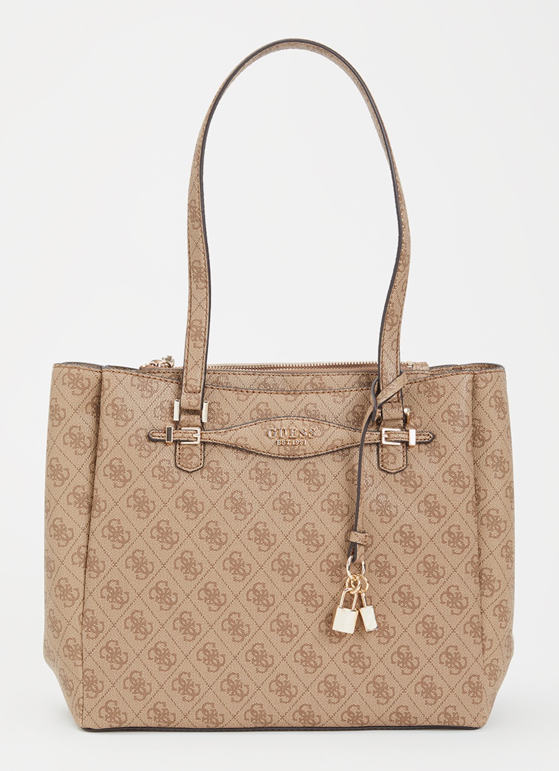 GUESS Katya schoudertas met logoprint - voorkant 5 lichtbruin