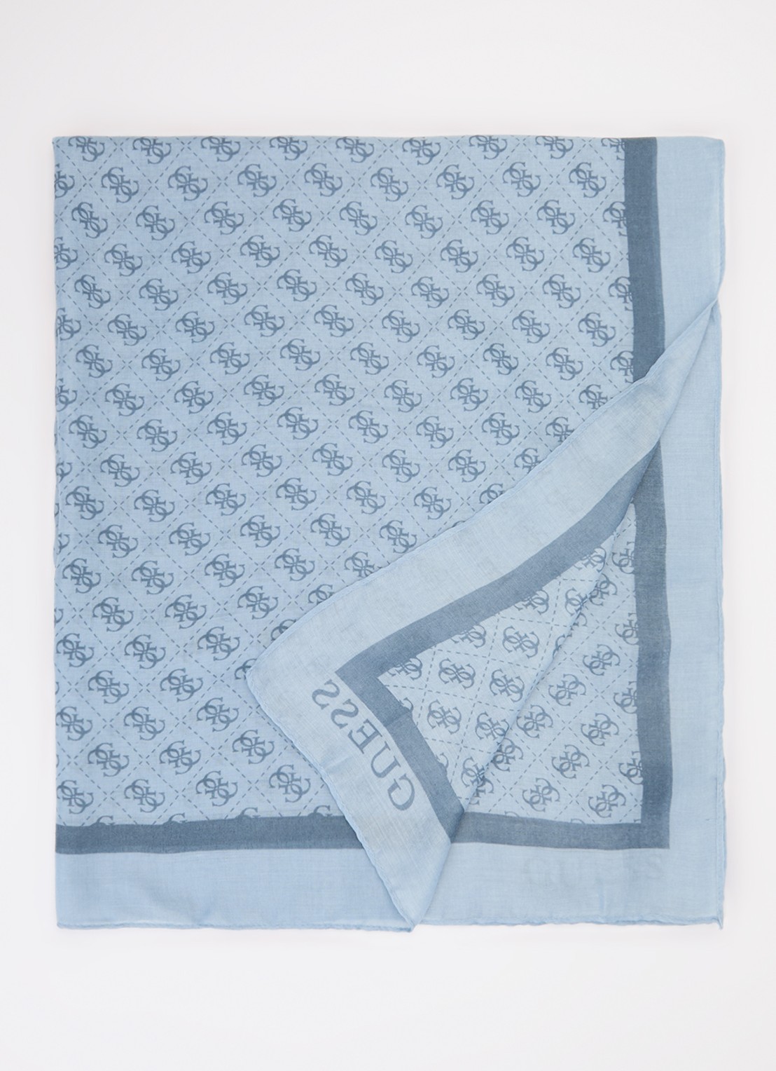 GUESS Katya sjaal met logoprint 180 x 90 cm - voorkant staalblauw