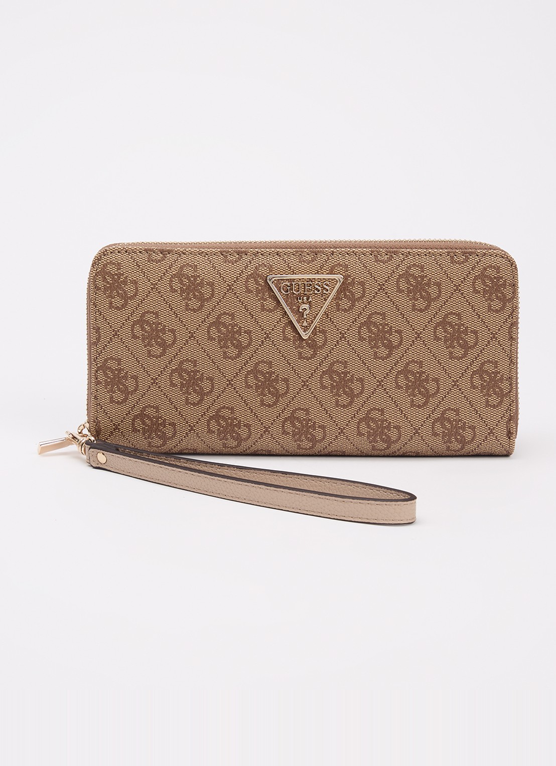 GUESS Laurel ritsportemonnee met logoprint - voorkant lichtbruin