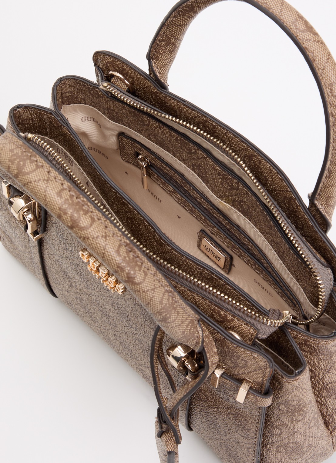 GUESS Leona Logo crossbodytas met logoprint en afneembare schouderriem  - detail bruin