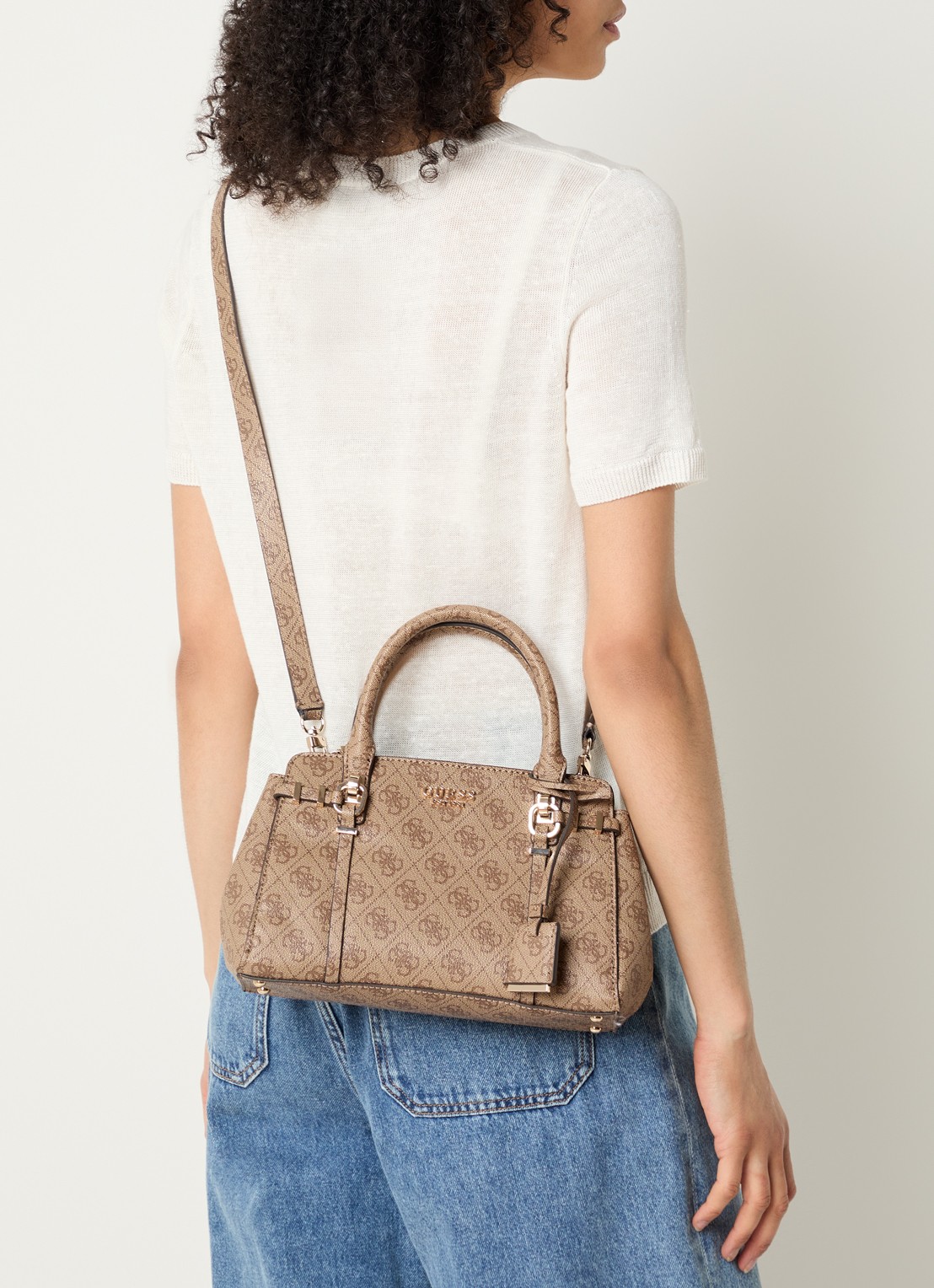 GUESS Leona Logo crossbodytas met logoprint en afneembare schouderriem  - voorkant 6 bruin
