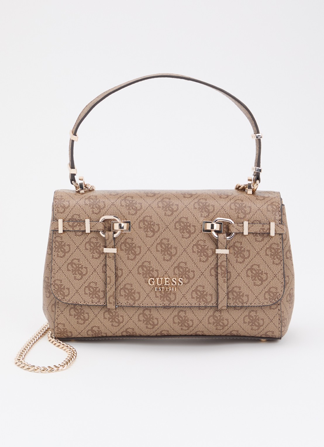 GUESS Leona Logo crossbodytas met logoprint  - voorkant 5 zand