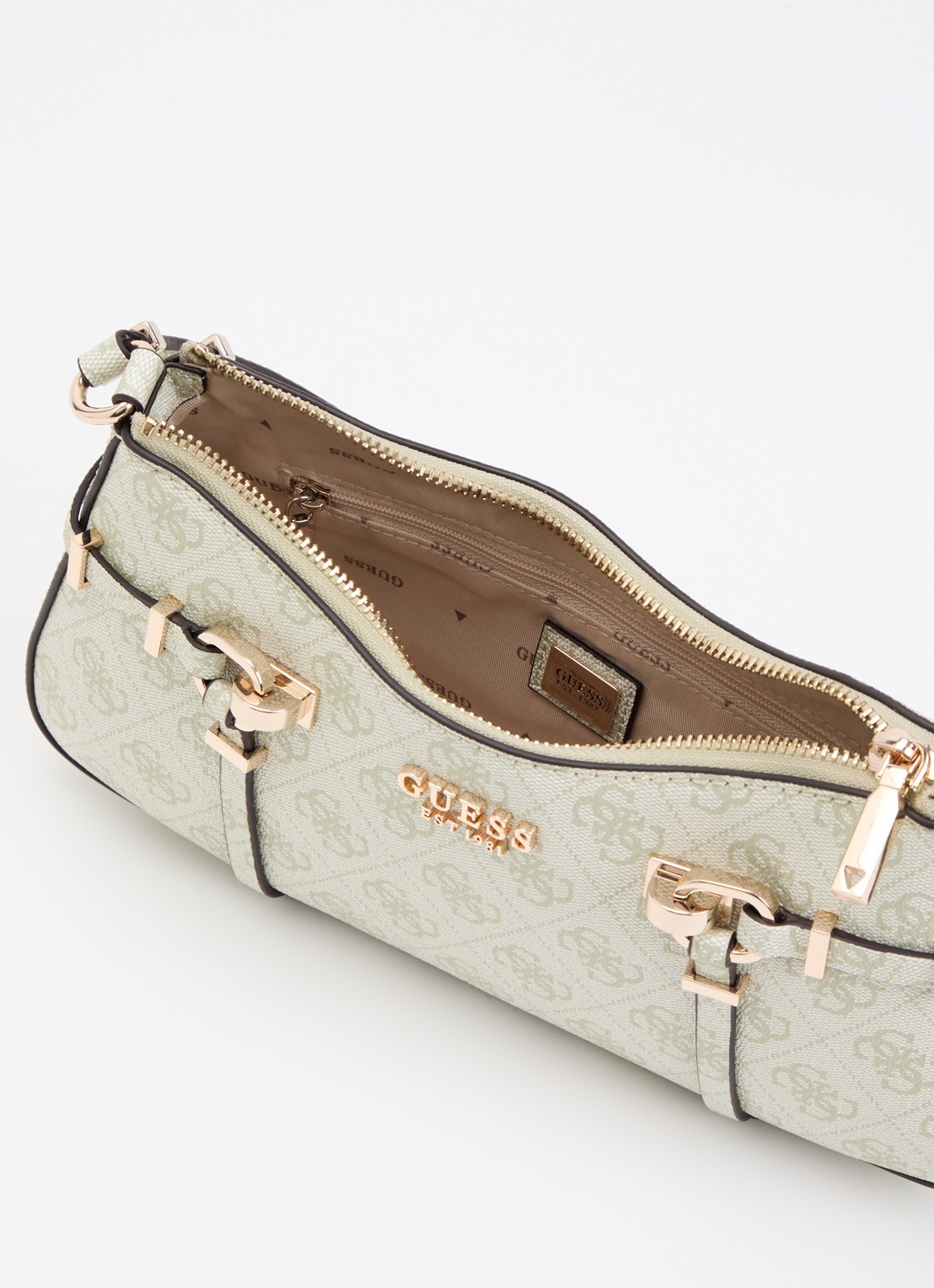 GUESS Leona logo schoudertas met logoprint  - detail 2 lichtgroen