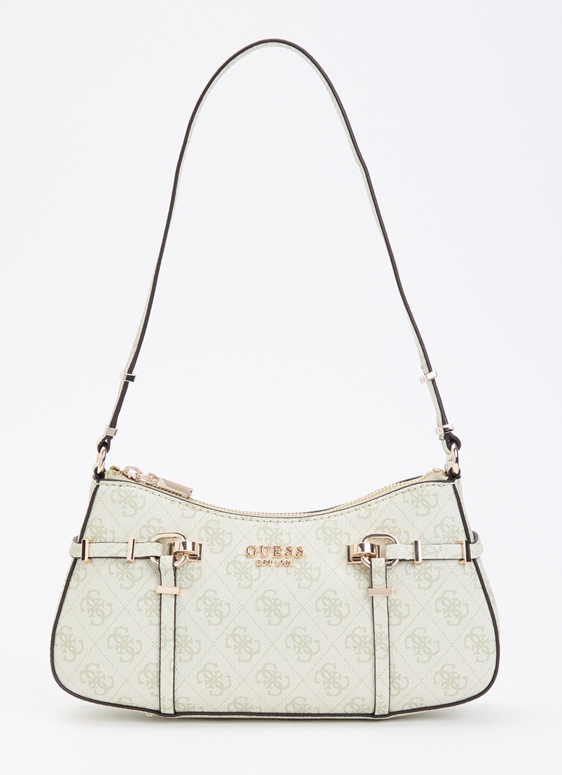 GUESS Leona logo schoudertas met logoprint  - voorkant 5 lichtgroen