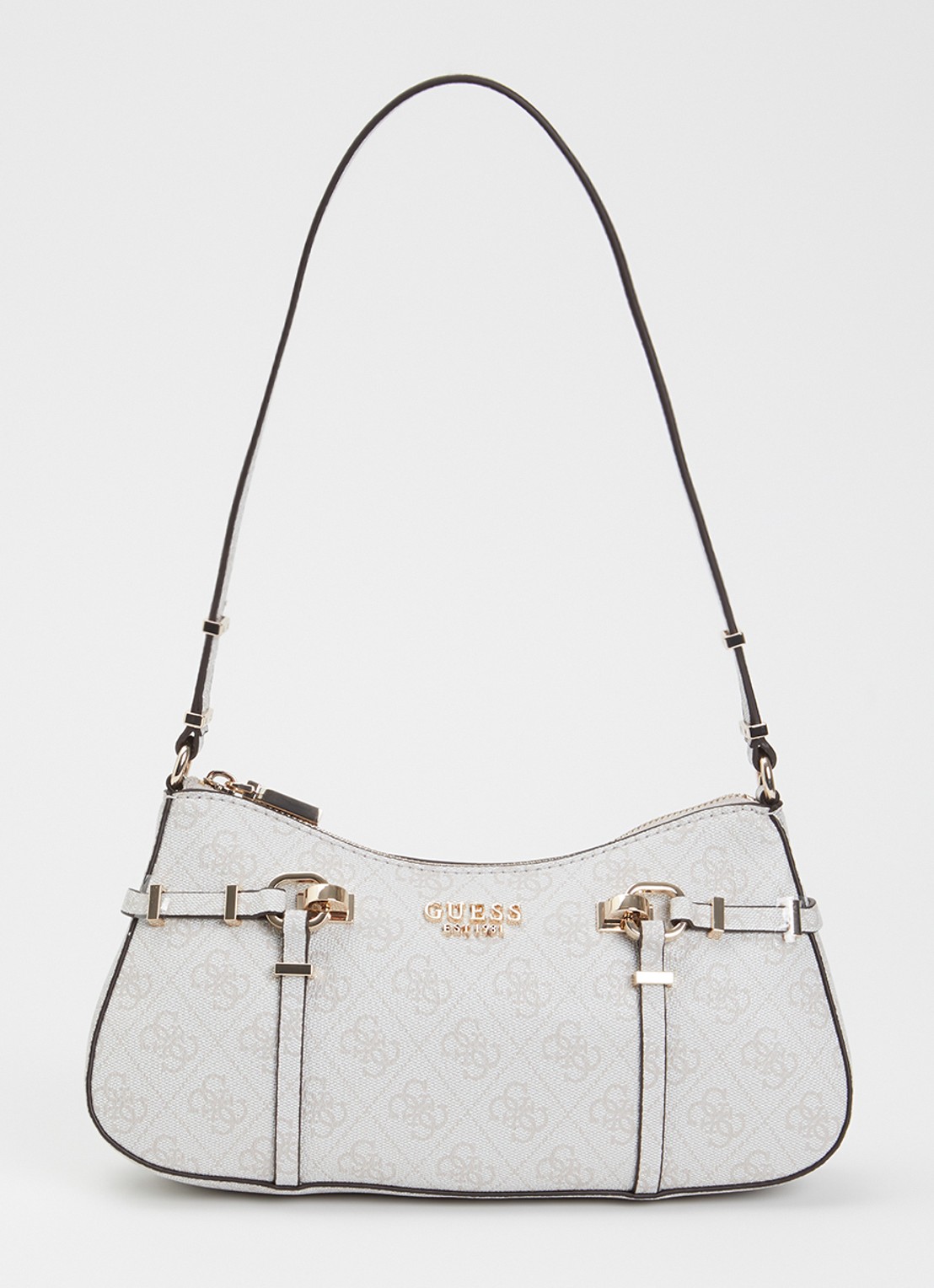 GUESS Leona schoudertas met logoprint - voorkant 5 gebroken wit