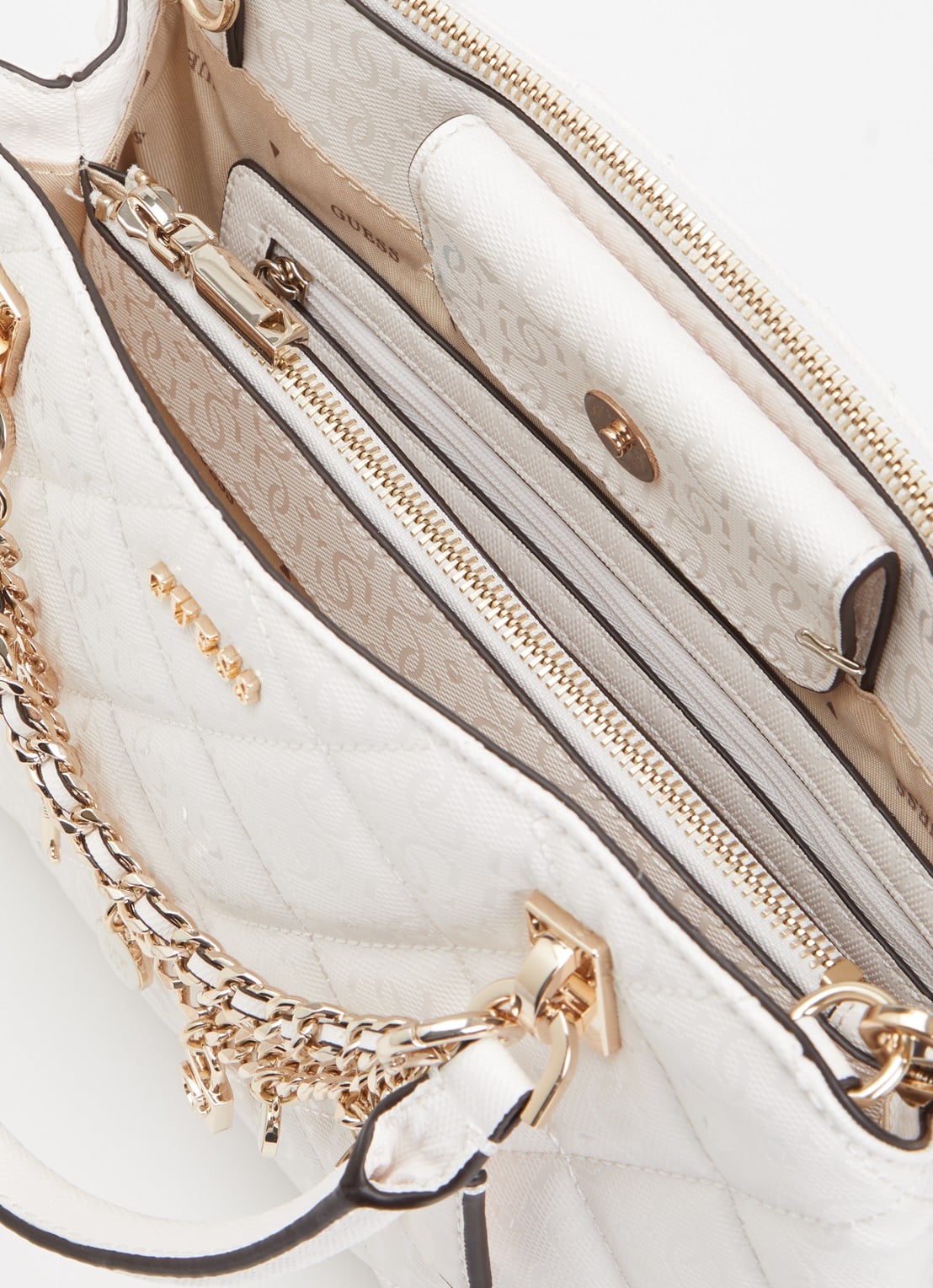 GUESS Libby handtas met logoprint en afneembare schouderriem - detail 5 gebroken wit