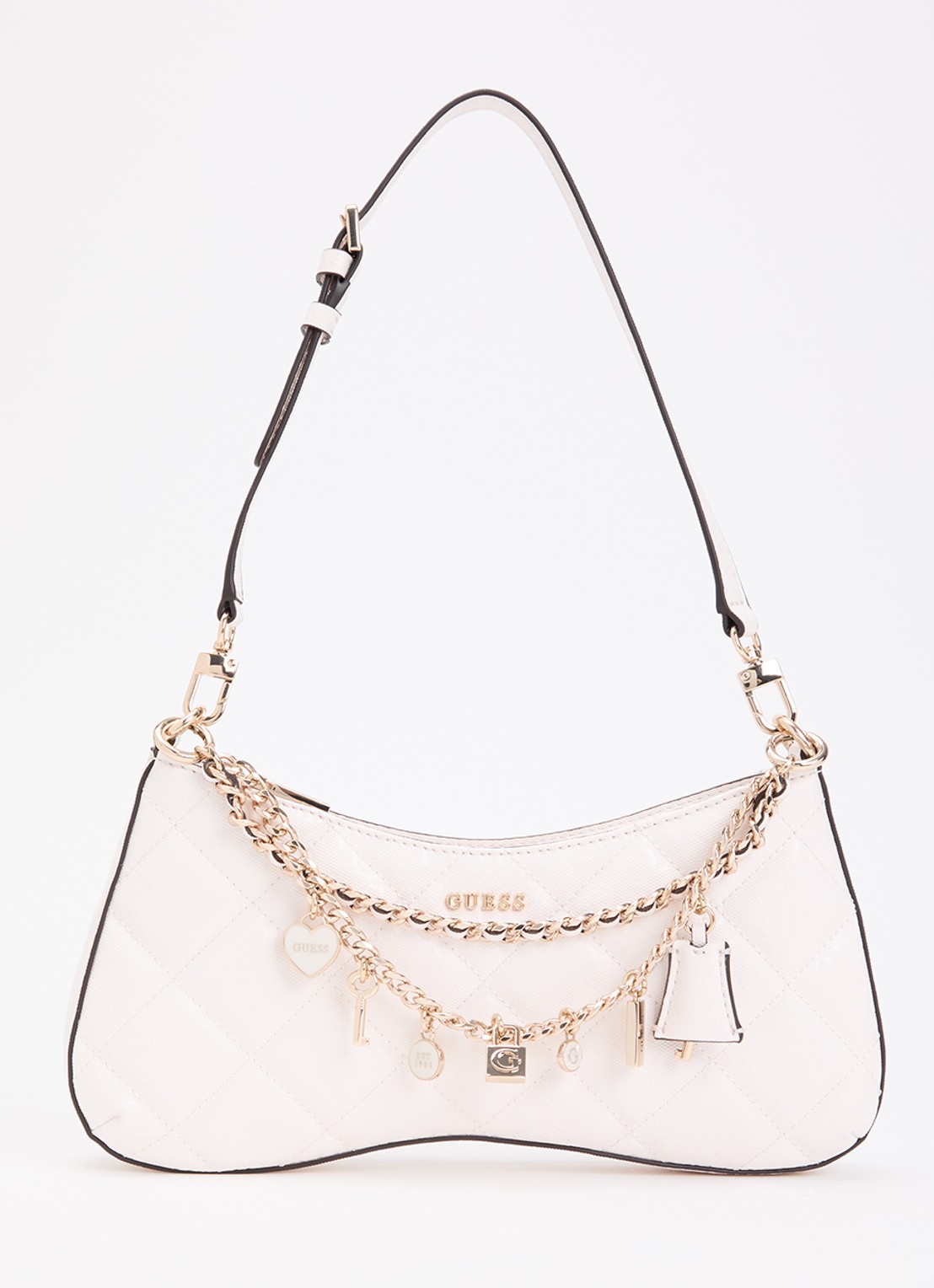 GUESS Libby schoudertas met logoprint en kettingdetail  - voorkant 5 wit