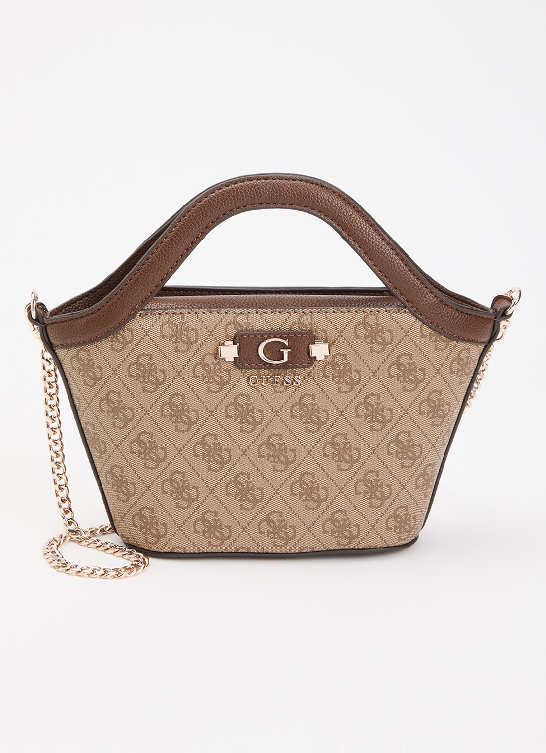 GUESS Lindsey Mini handtas met logoprint  - voorkant 5 bruin