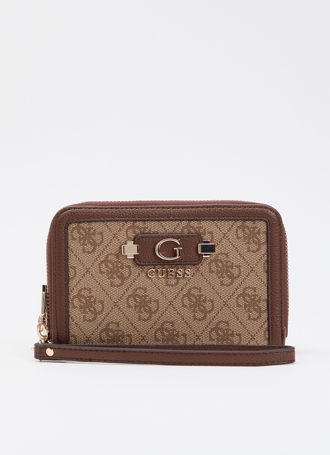 GUESS Lindsey portemonnee met logoprint  - voorkant 2 hazelnootbruin