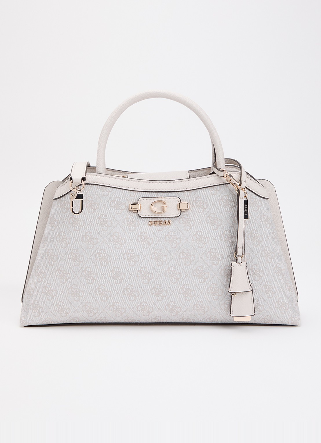 GUESS Lindsey schoudertas met logoprint en tasbedel  - voorkant 5 ivoor