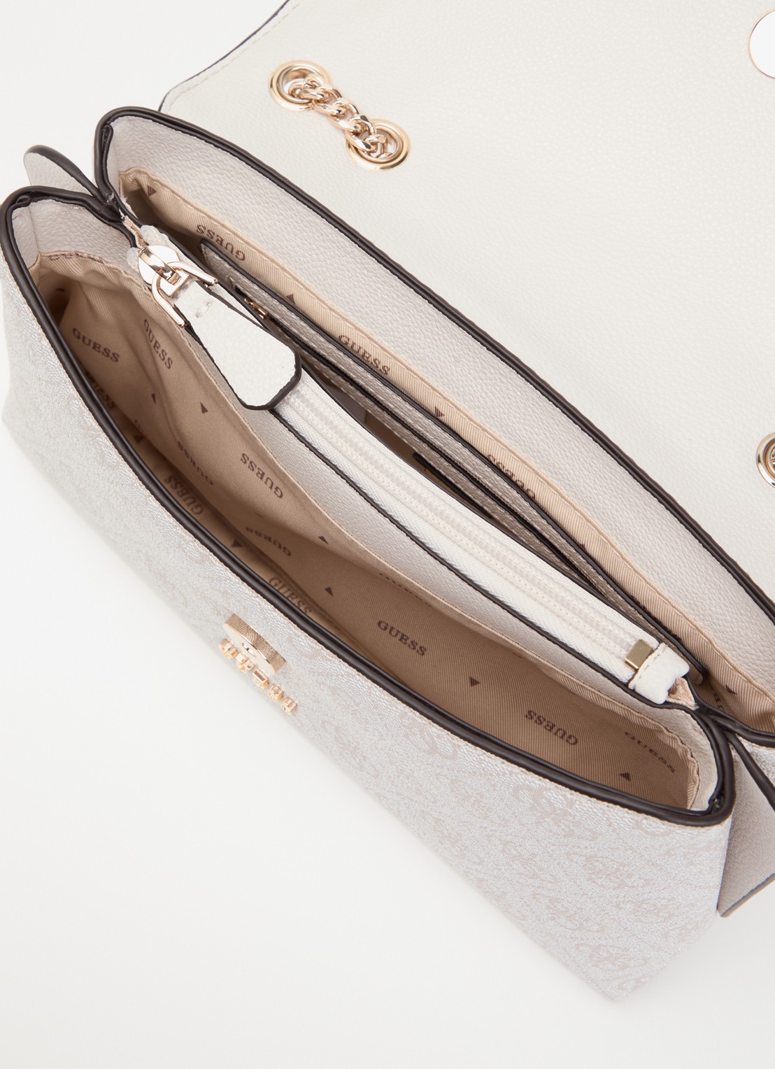 GUESS Lindsey schoudertas met logoprint - detail beige