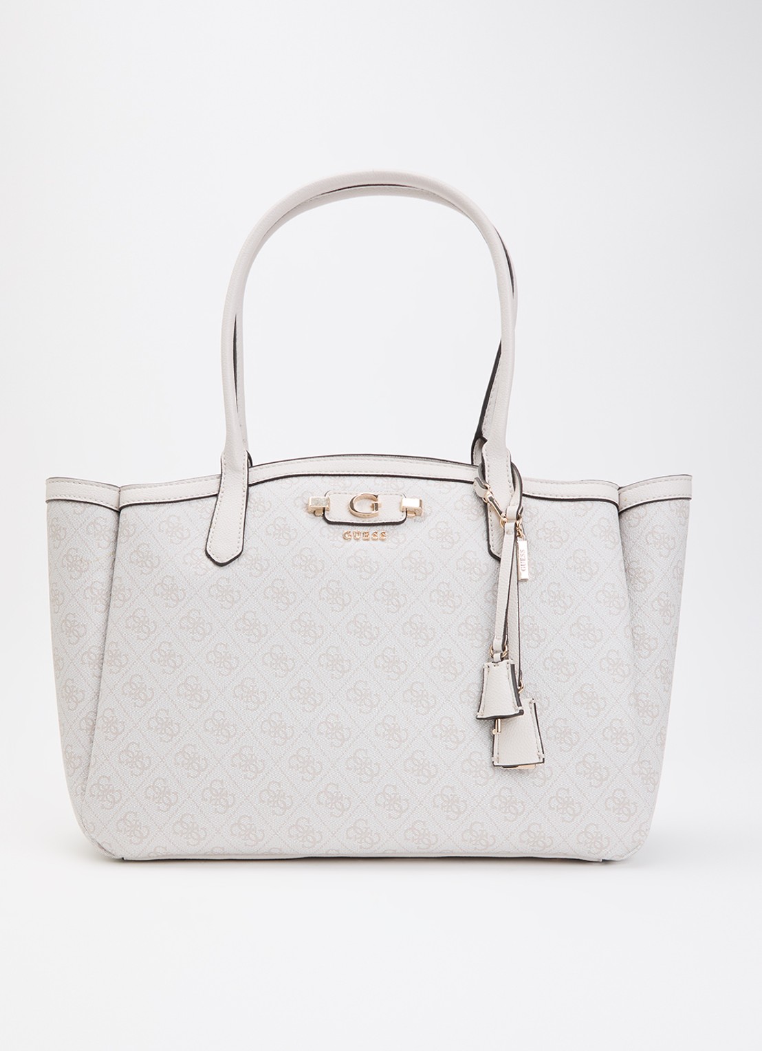 GUESS Lindsey schoudertas met logoprint - voorkant creme