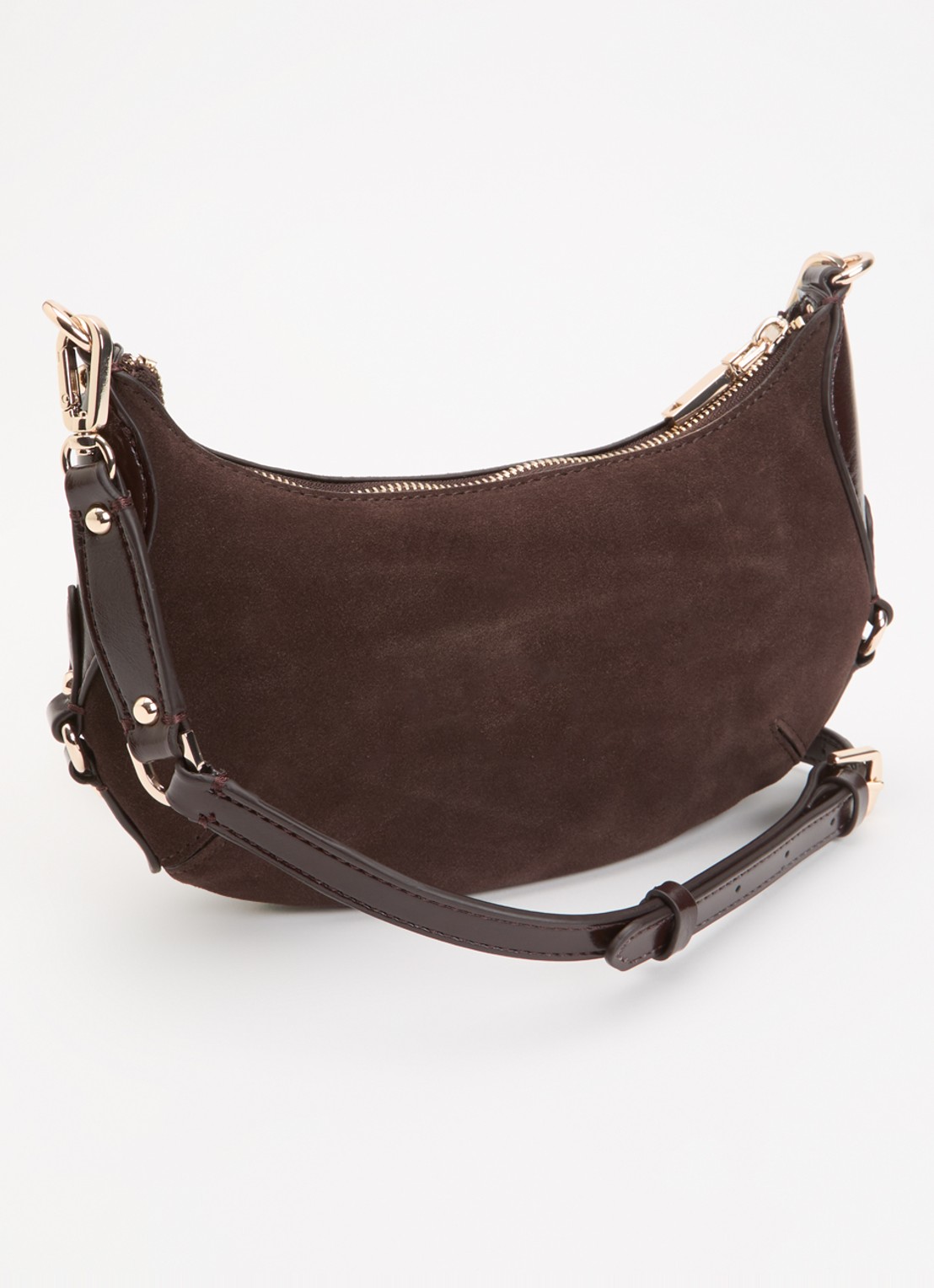 GUESS Marsha Mini crossbodytas van suède met leren details - achterkant 6 donkerbruin