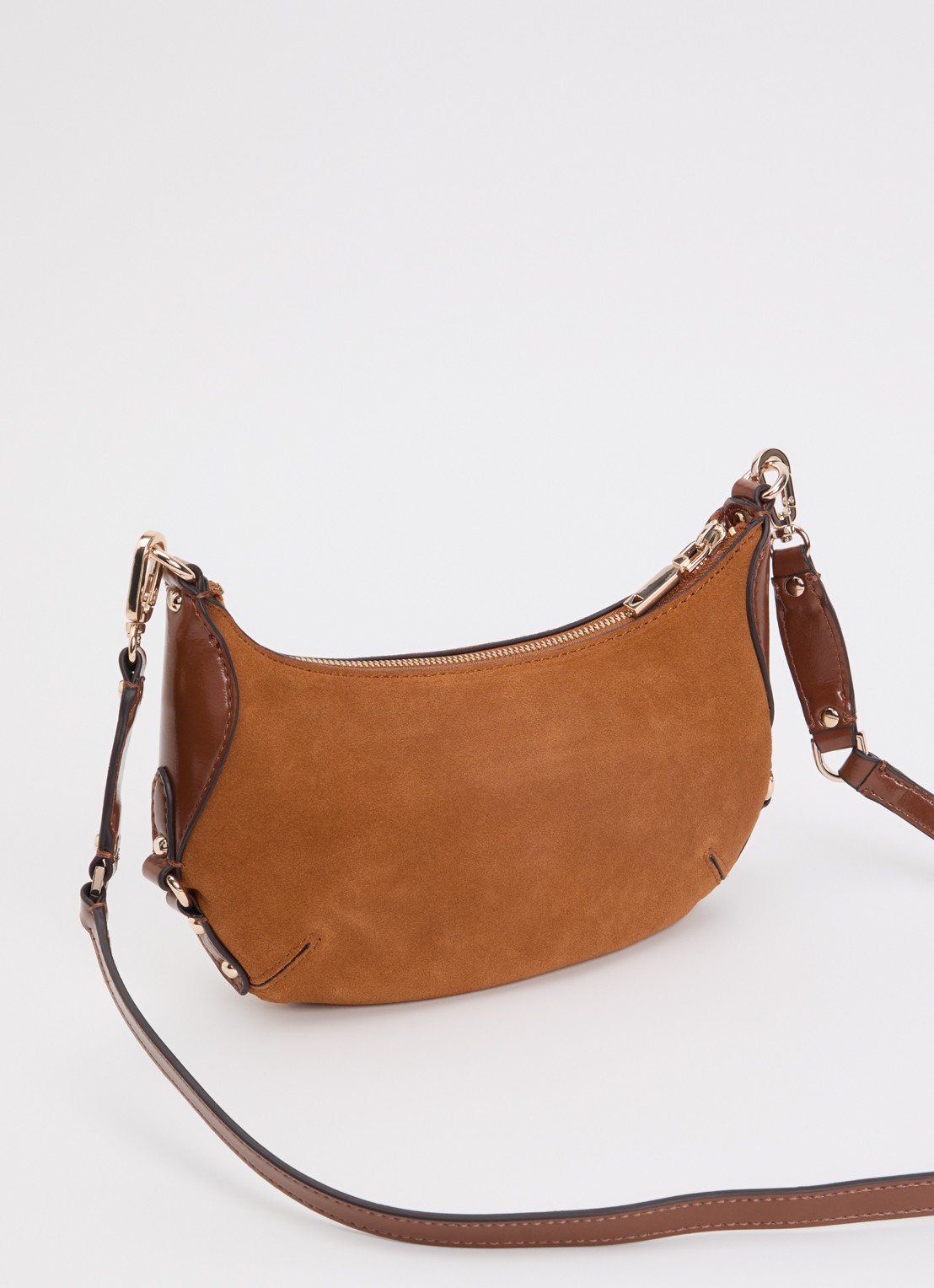 GUESS Marsha Mini crossbodytas van suède met leren details - achterkant cognac