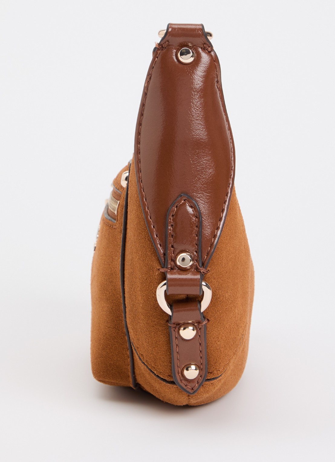 GUESS Marsha Mini crossbodytas van suède met leren details - detail 5 cognac