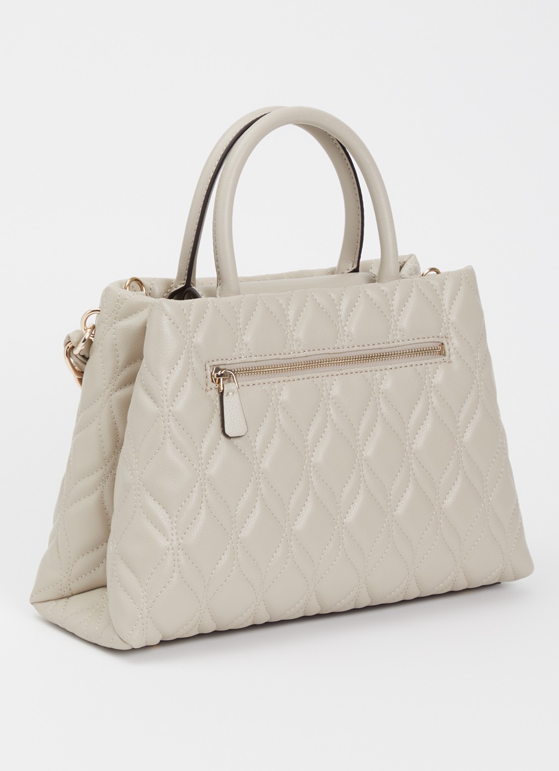 GUESS Maxine handtas met quilt patroon en afneembare schouderriem - achterkant donkerbeige