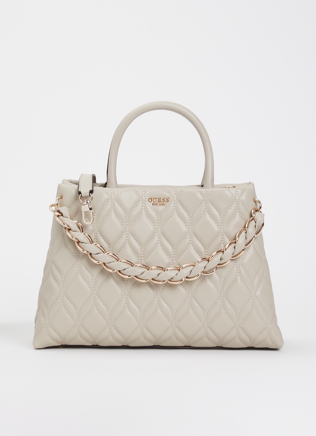 GUESS Maxine handtas met quilt patroon en afneembare schouderriem - voorkant 5 donkerbeige