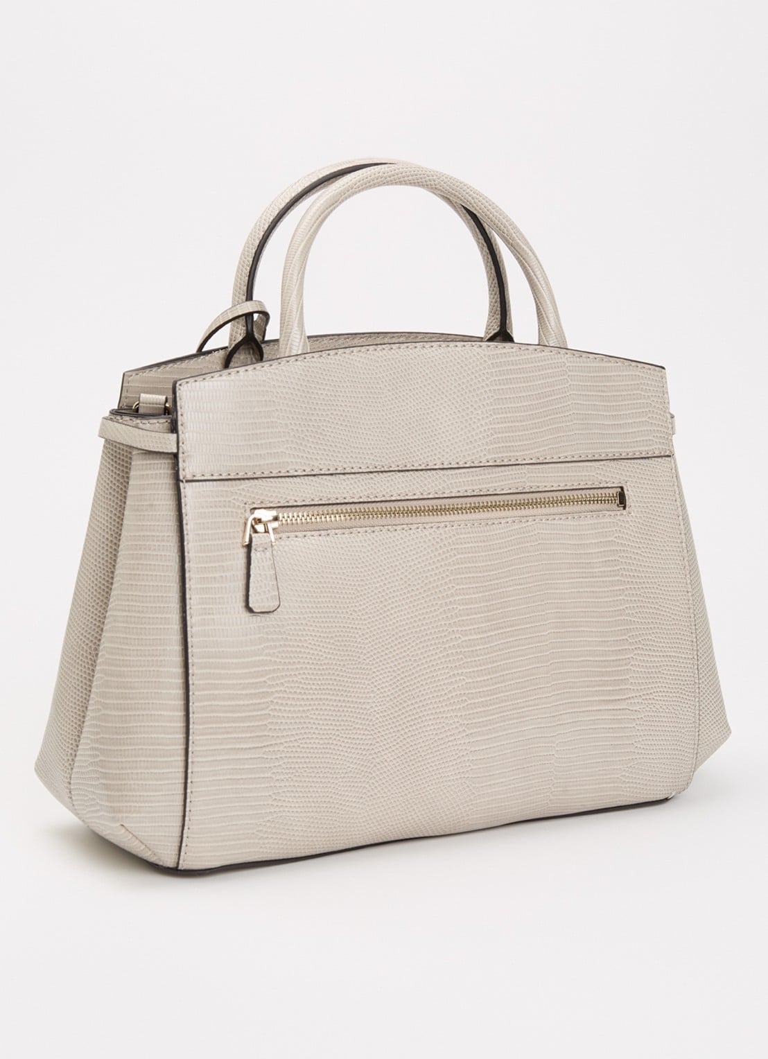 GUESS Melinda handtas met crocostructuur en afneembare schouderriem - achterkant 7 donkerbeige