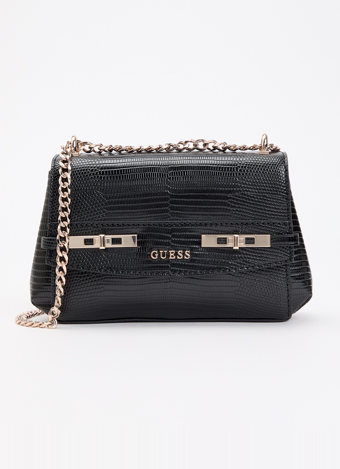 GUESS Melinda Mini crossbody tas met kettingdetail - voorkant 5 zwart