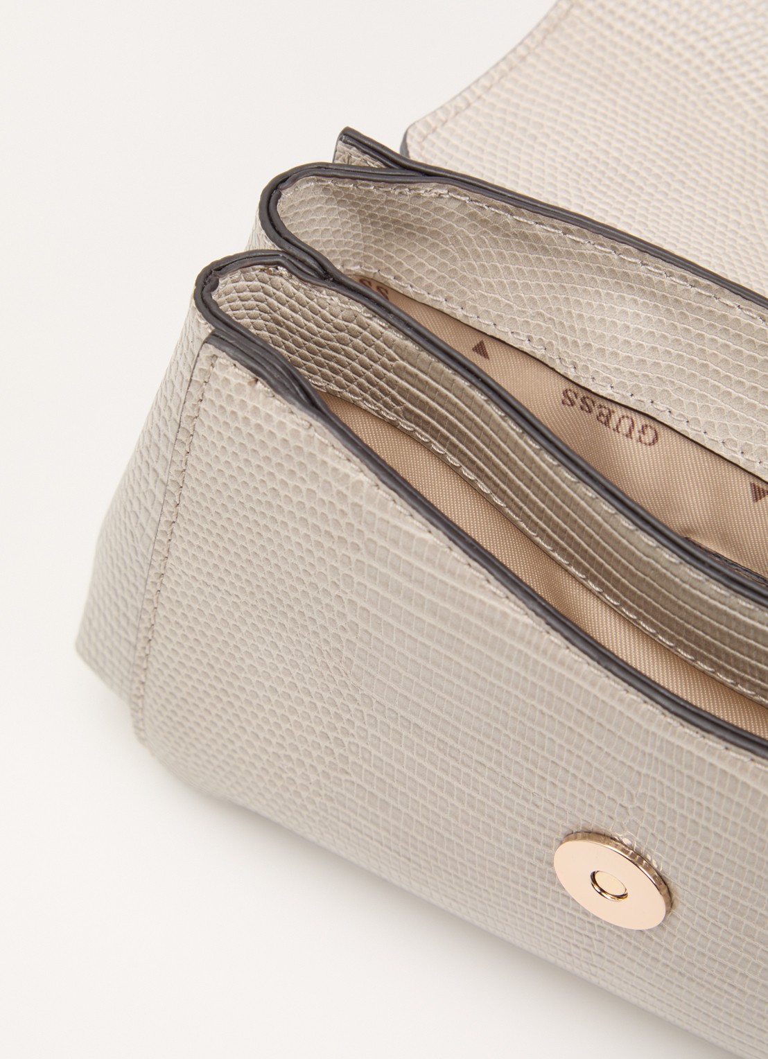 GUESS Melinda Mini crossbodytas met crocostructuur  - detail donkerbeige