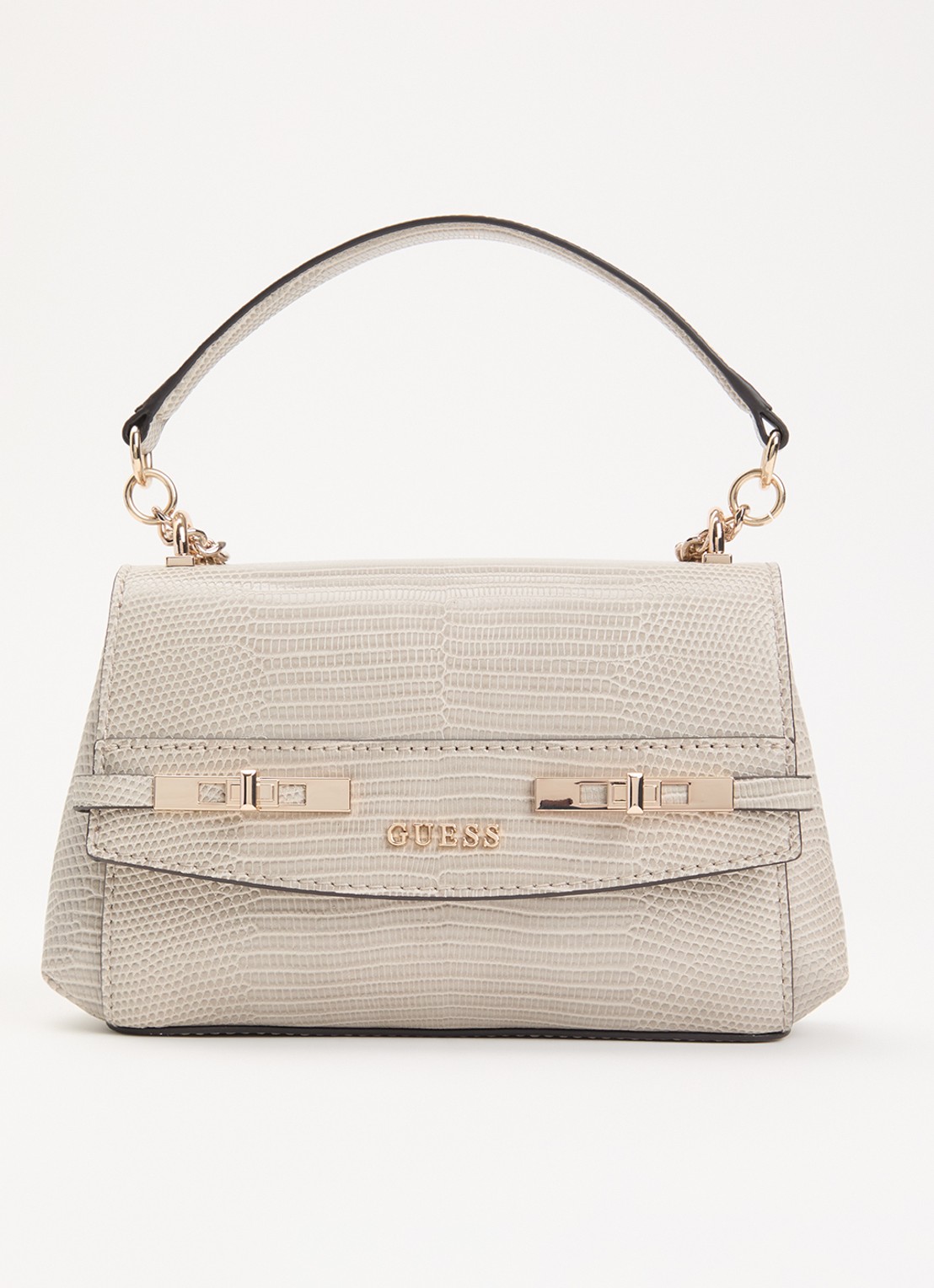 GUESS Melinda Mini crossbodytas met crocostructuur  - voorkant 4 donkerbeige