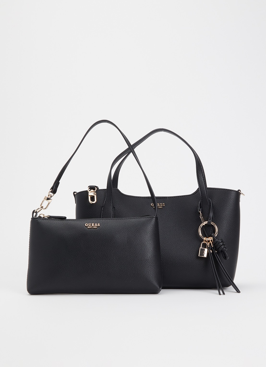 GUESS Melody handtas met uitneembaar etui en afneembare schouderriem - voorkant 5 zwart