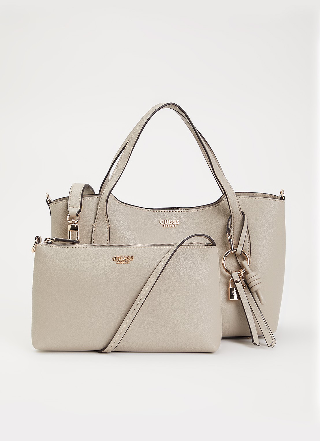 GUESS Melody schoudertas met uitneembaar etui - voorkant grijs
