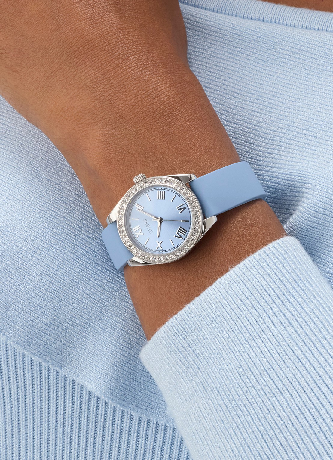 GUESS Mini Luna horloge GW1000L1 - voorkant 5 zilver