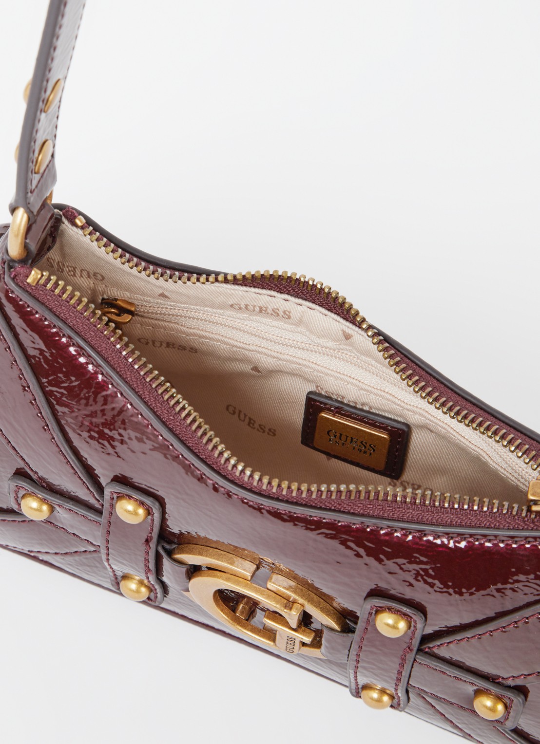 GUESS Mintha schoudertas met logoprint - detail 3 bordeauxrood