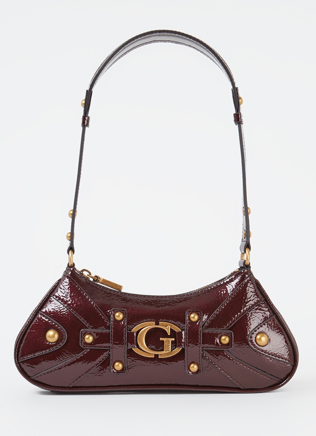GUESS Mintha schoudertas met logoprint - voorkant bordeauxrood
