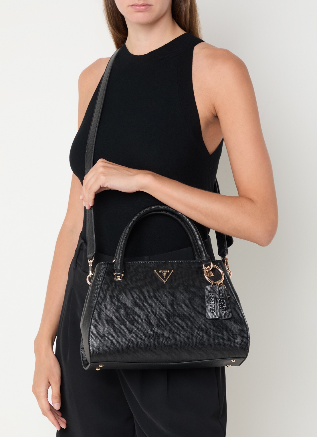 GUESS Noelle handtas met afneembare schouderriem - voorkant 3 zwart