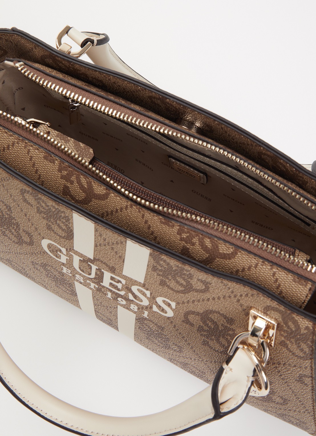 GUESS Noelle handtas met afneembare schouderriem - detail lichtbruin