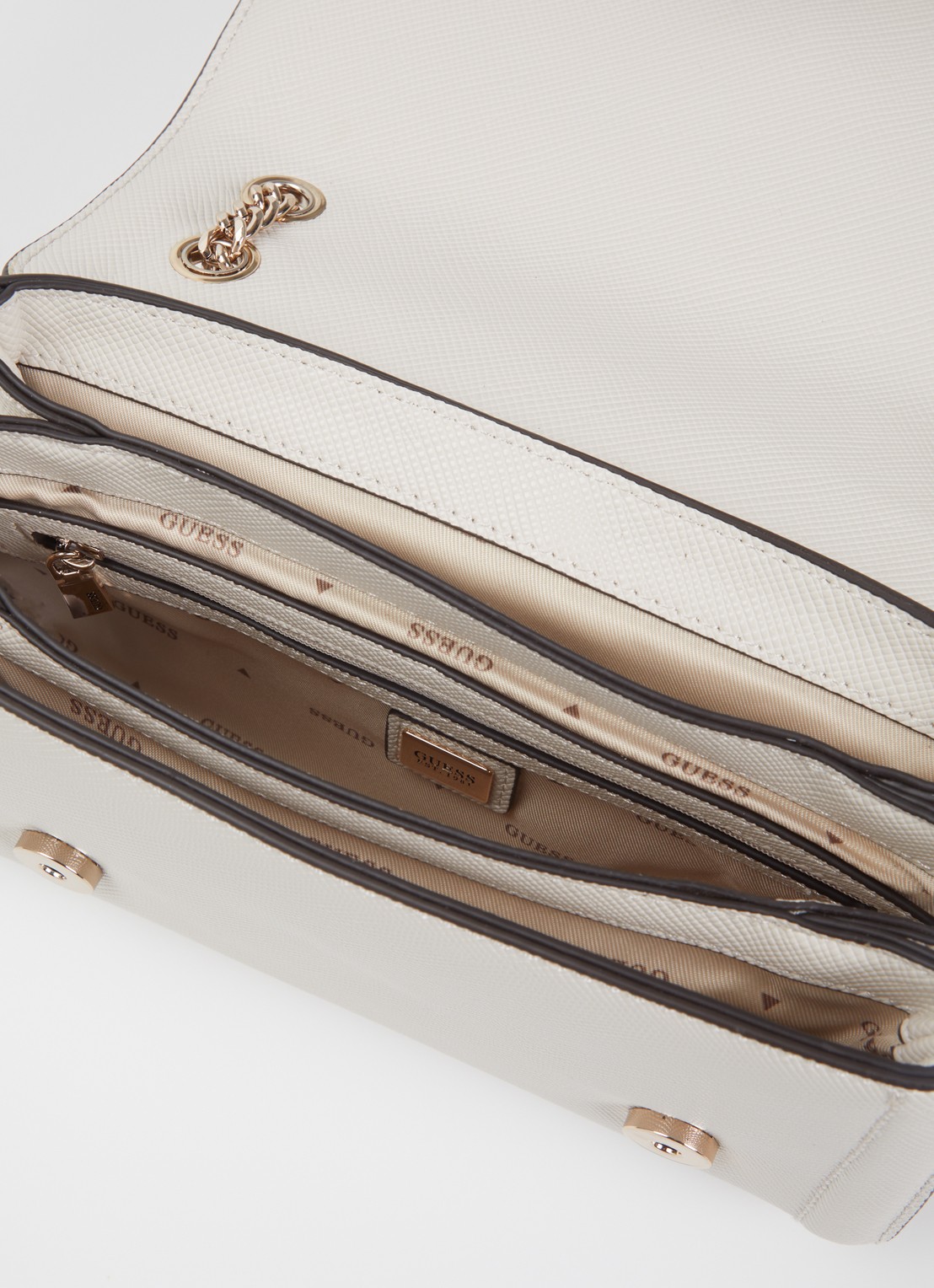 GUESS Noelle I crossbodytas met structuur en verstelbare schouderriem  - detail 2 gebroken wit