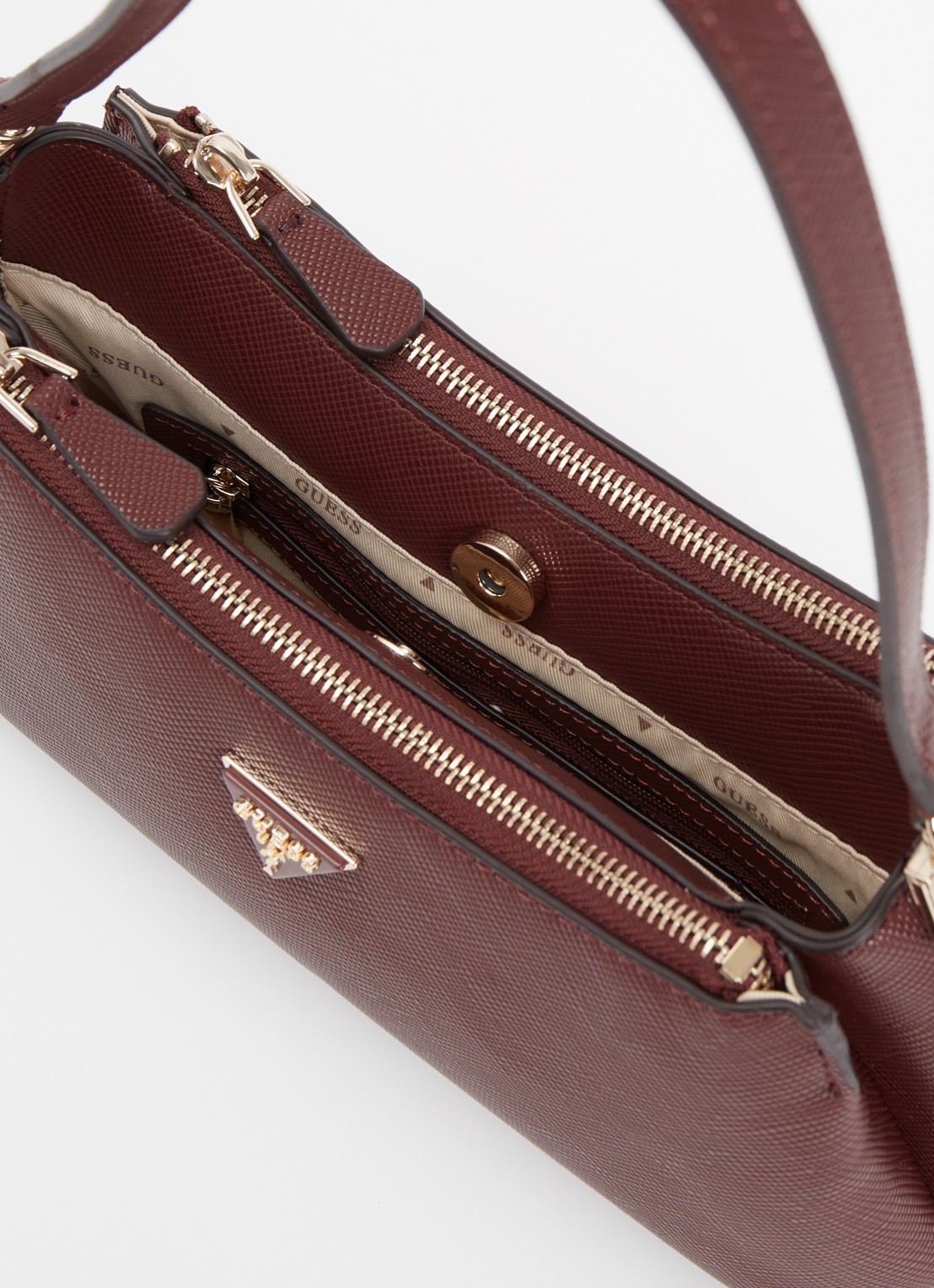 GUESS Noelle II 3 Comp schoudertas met afneembare schouderriem - detail 3 bordeauxrood