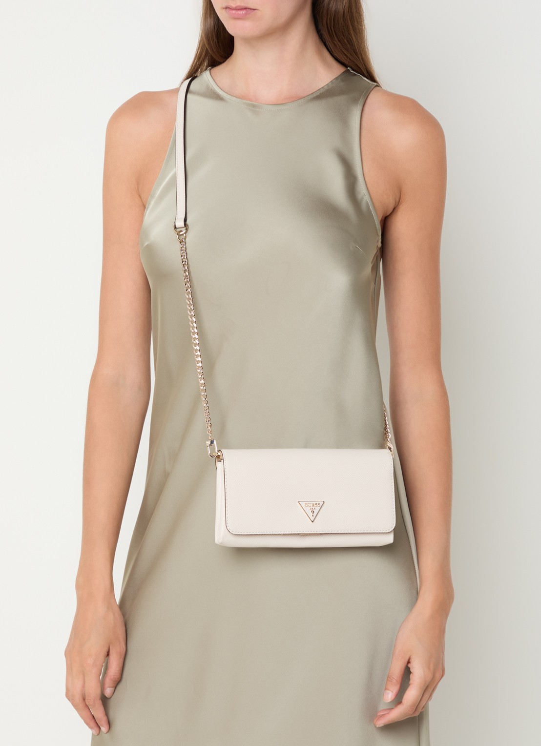 GUESS Noelle II crossbodytas met logo en afneembare schouderriem - voorkant 3 gebroken wit